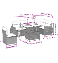 7-tlg. Garten-Sofagarnitur mit Kissen Schwarz Poly Rattan