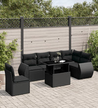 7-tlg. Garten-Sofagarnitur mit Kissen Schwarz Poly Rattan