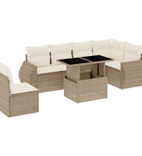 7-tlg. Garten-Sofagarnitur mit Kissen Beige Poly Rattan