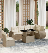 7-tlg. Garten-Sofagarnitur mit Kissen Beige Poly Rattan