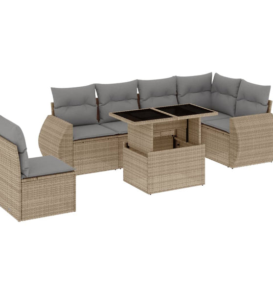 7-tlg. Garten-Sofagarnitur mit Kissen Beige Poly Rattan