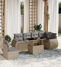 7-tlg. Garten-Sofagarnitur mit Kissen Beige Poly Rattan