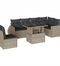 7-tlg. Garten-Sofagarnitur mit Kissen Hellgrau Poly Rattan