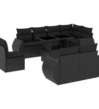9-tlg. Garten-Sofagarnitur mit Kissen Schwarz Poly Rattan