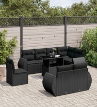 9-tlg. Garten-Sofagarnitur mit Kissen Schwarz Poly Rattan