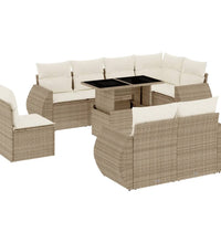 9-tlg. Garten-Sofagarnitur mit Kissen Beige Poly Rattan