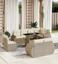 9-tlg. Garten-Sofagarnitur mit Kissen Beige Poly Rattan