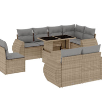 9-tlg. Garten-Sofagarnitur mit Kissen Beige Poly Rattan