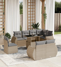 9-tlg. Garten-Sofagarnitur mit Kissen Beige Poly Rattan