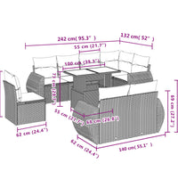 9-tlg. Garten-Sofagarnitur mit Kissen Grau Poly Rattan