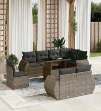 9-tlg. Garten-Sofagarnitur mit Kissen Grau Poly Rattan
