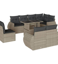 9-tlg. Garten-Sofagarnitur mit Kissen Hellgrau Poly Rattan