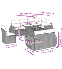 9-tlg. Garten-Sofagarnitur mit Kissen Hellgrau Poly Rattan