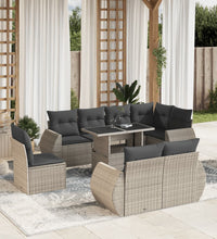 9-tlg. Garten-Sofagarnitur mit Kissen Hellgrau Poly Rattan