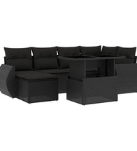 7-tlg. Garten-Sofagarnitur mit Kissen Schwarz Poly Rattan