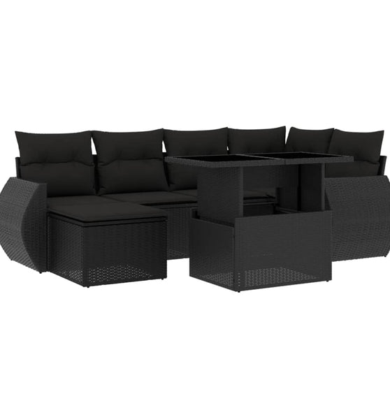 7-tlg. Garten-Sofagarnitur mit Kissen Schwarz Poly Rattan