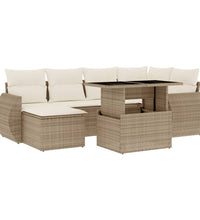 7-tlg. Garten-Sofagarnitur mit Kissen Beige Poly Rattan