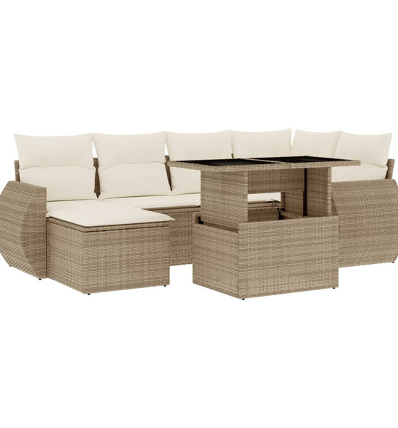 7-tlg. Garten-Sofagarnitur mit Kissen Beige Poly Rattan
