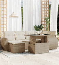 7-tlg. Garten-Sofagarnitur mit Kissen Beige Poly Rattan