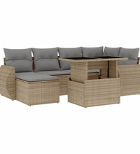 7-tlg. Garten-Sofagarnitur mit Kissen Beige Poly Rattan