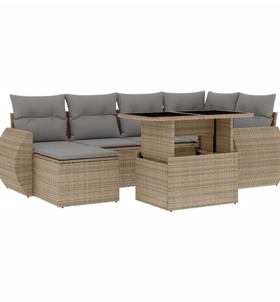 7-tlg. Garten-Sofagarnitur mit Kissen Beige Poly Rattan