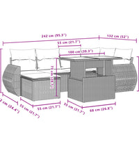 7-tlg. Garten-Sofagarnitur mit Kissen Beige Poly Rattan