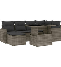 7-tlg. Garten-Sofagarnitur mit Kissen Grau Poly Rattan