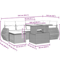7-tlg. Garten-Sofagarnitur mit Kissen Grau Poly Rattan