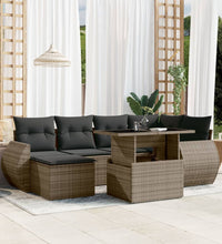 7-tlg. Garten-Sofagarnitur mit Kissen Grau Poly Rattan