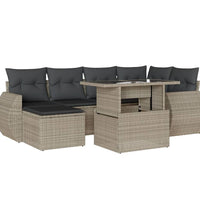 7-tlg. Garten-Sofagarnitur mit Kissen Hellgrau Poly Rattan