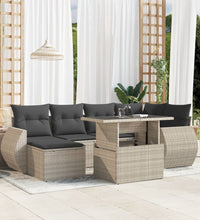 7-tlg. Garten-Sofagarnitur mit Kissen Hellgrau Poly Rattan