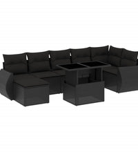 8-tlg. Garten-Sofagarnitur mit Kissen Schwarz Poly Rattan