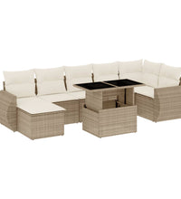 8-tlg. Garten-Sofagarnitur mit Kissen Beige Poly Rattan
