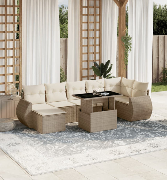 8-tlg. Garten-Sofagarnitur mit Kissen Beige Poly Rattan