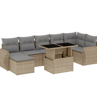 8-tlg. Garten-Sofagarnitur mit Kissen Beige Poly Rattan