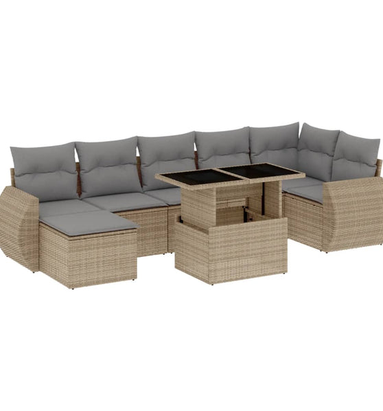 8-tlg. Garten-Sofagarnitur mit Kissen Beige Poly Rattan