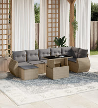 8-tlg. Garten-Sofagarnitur mit Kissen Beige Poly Rattan