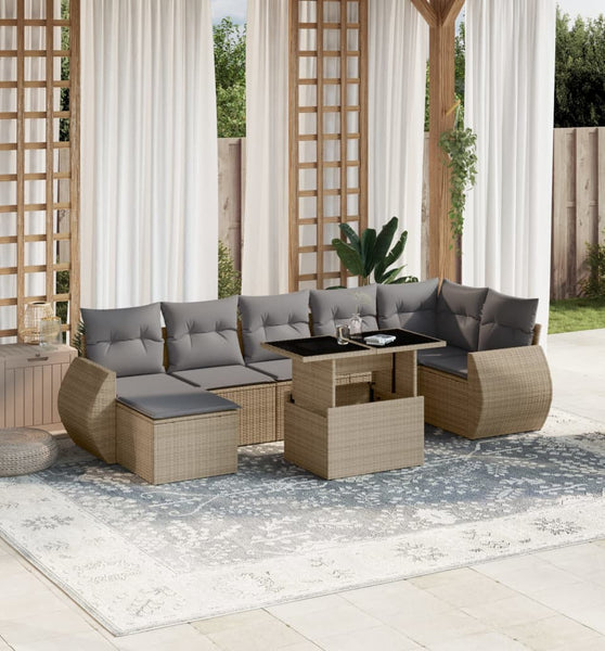 8-tlg. Garten-Sofagarnitur mit Kissen Beige Poly Rattan
