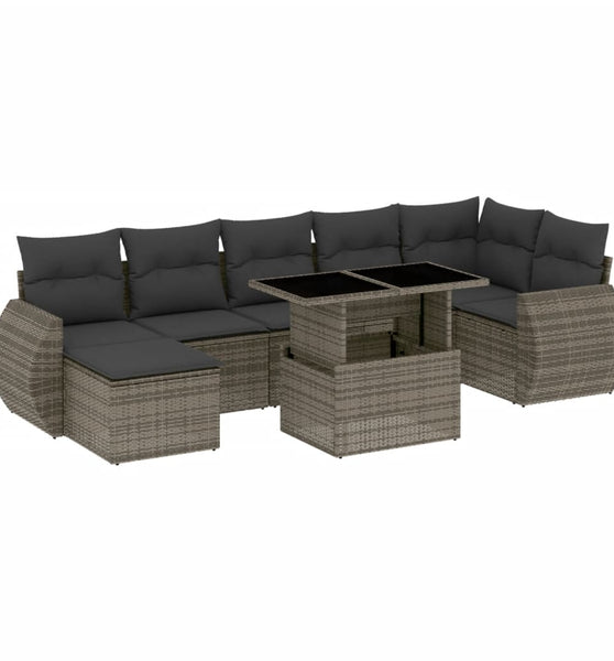 8-tlg. Garten-Sofagarnitur mit Kissen Grau Poly Rattan