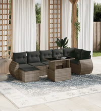 8-tlg. Garten-Sofagarnitur mit Kissen Grau Poly Rattan