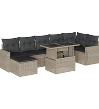 8-tlg. Garten-Sofagarnitur mit Kissen Hellgrau Poly Rattan