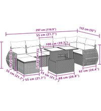 8-tlg. Garten-Sofagarnitur mit Kissen Hellgrau Poly Rattan