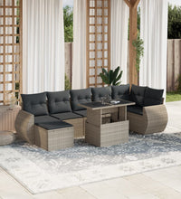8-tlg. Garten-Sofagarnitur mit Kissen Hellgrau Poly Rattan