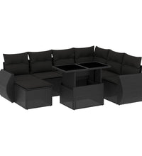 8-tlg. Garten-Sofagarnitur mit Kissen Schwarz Poly Rattan
