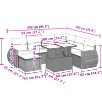 8-tlg. Garten-Sofagarnitur mit Kissen Schwarz Poly Rattan