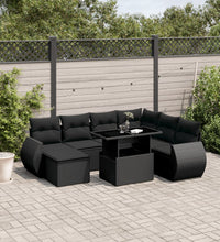 8-tlg. Garten-Sofagarnitur mit Kissen Schwarz Poly Rattan
