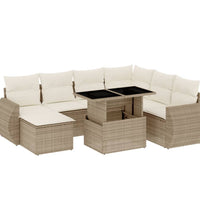 8-tlg. Garten-Sofagarnitur mit Kissen Beige Poly Rattan