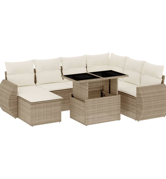 8-tlg. Garten-Sofagarnitur mit Kissen Beige Poly Rattan