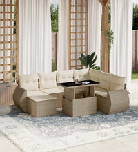 8-tlg. Garten-Sofagarnitur mit Kissen Beige Poly Rattan