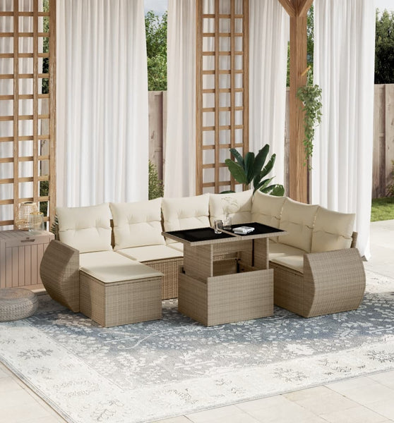 8-tlg. Garten-Sofagarnitur mit Kissen Beige Poly Rattan